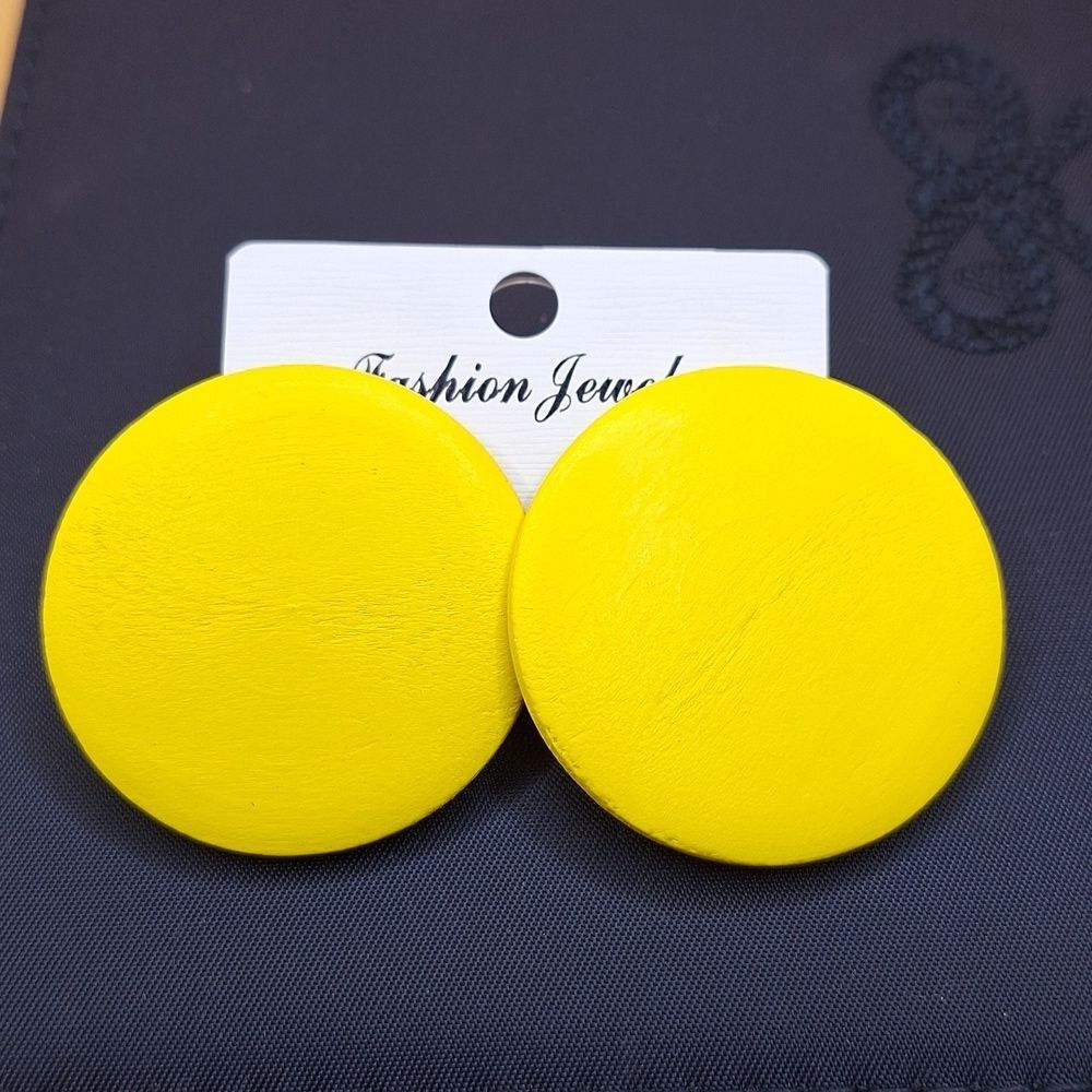 Yellow Round wood circle earrings statement jewelry
